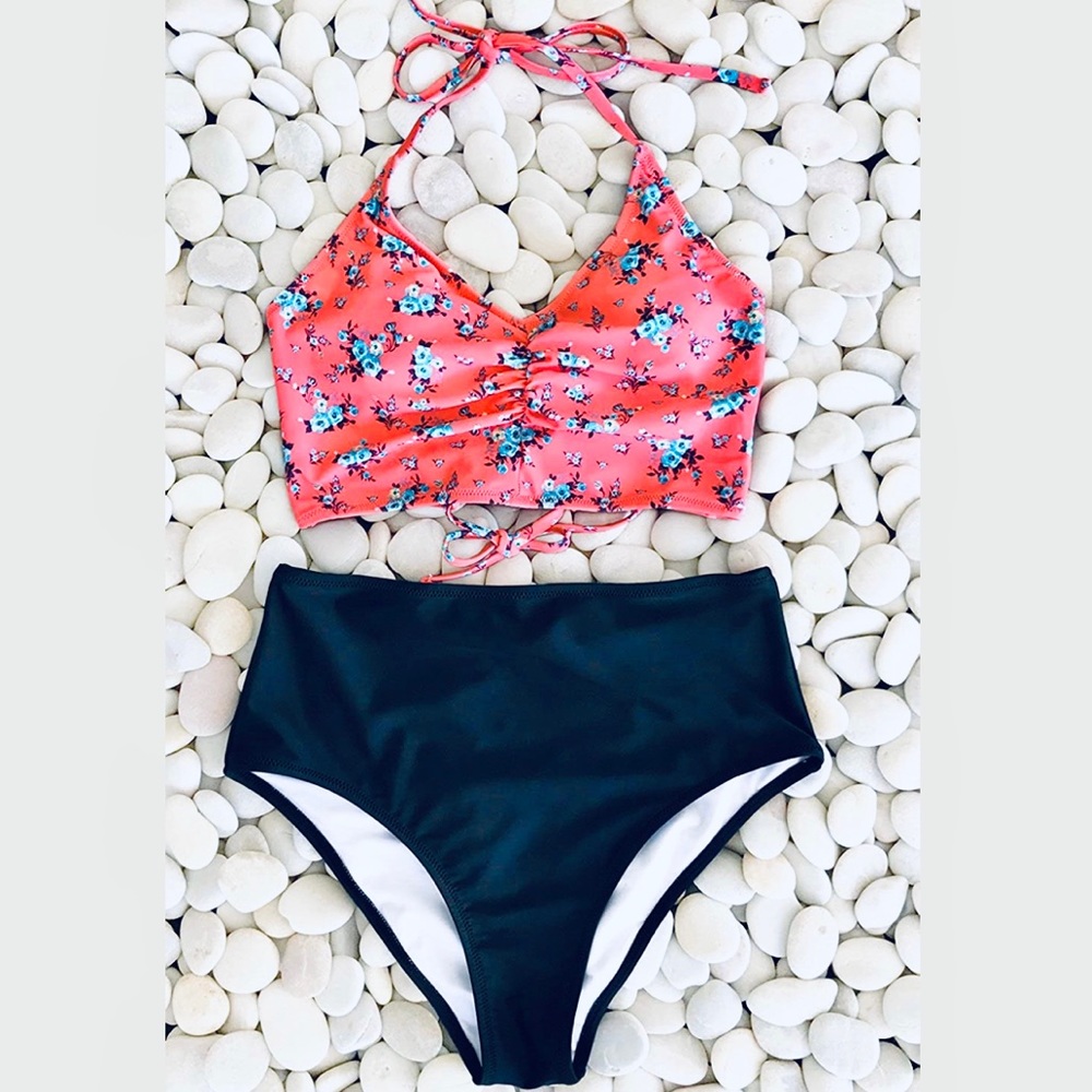 NWT ✨ Cupshe | Floral Lace Up High Waisted Bikini